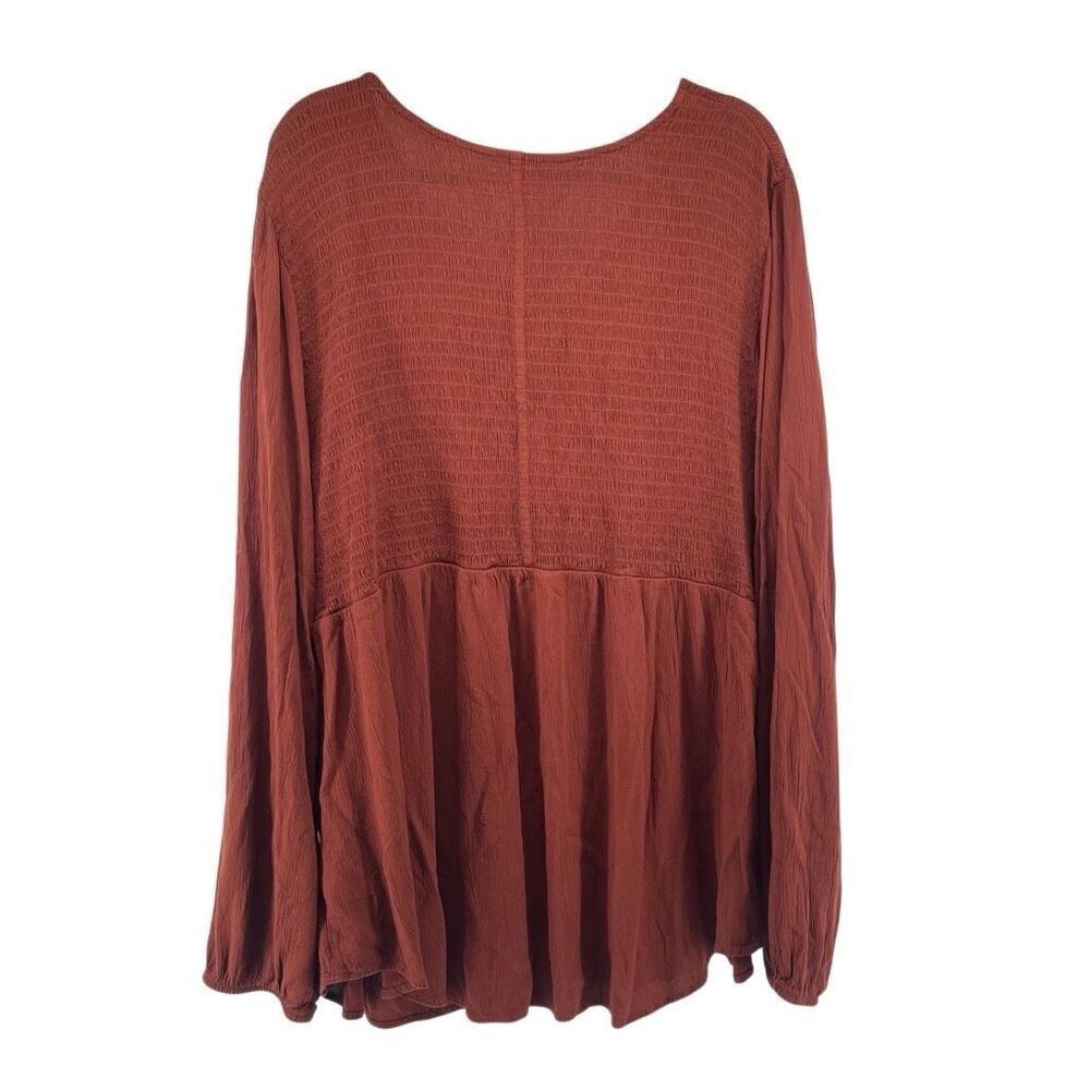 Sonoma Women’s 4X Brown V-Neck Smocked Gauze Babydoll Boho Peasant Top - Picture 2 of 12